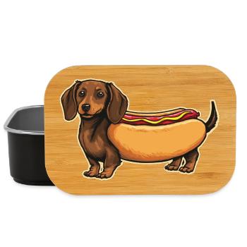 Süßer Dackel Hot-Dog-Brötchen-Aufkleber - Lunch Box - Schwarz - Vorne