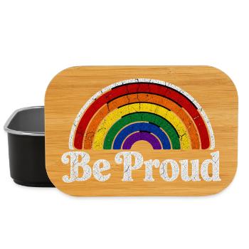 Be Proud LGBT Spruch Retro Regenbogen Motiv - Lunch Box - Schwarz - Vorne