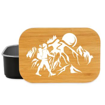 Mountains Hiking Nature Trekking Mountain Icon Logo - Lunch Box - black - Front