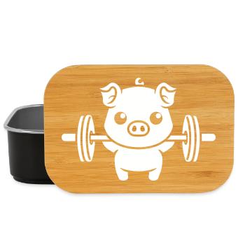 Pig Weightlifter Cartoon - Lunch Box - black - Front