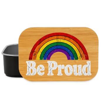 Motif arc-en-ciel rétro de la déclaration LGBT Be Proud - Boîte à goûter - noir - Devant