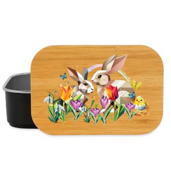 Two Easter bunnies in a sea of flowers - Lunch Box - black - Front