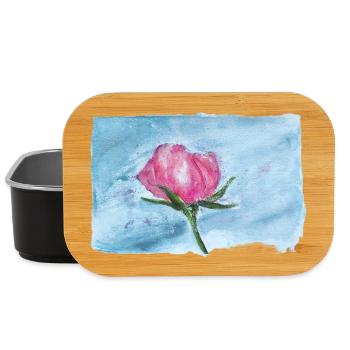 Watercolor Rose on Sky Blue - Lunch Box - black - Front