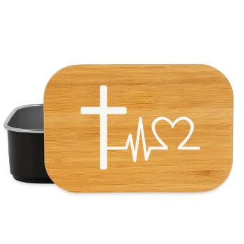 Jesus Kreuz Herzschlag – Christliches EKG Design - Lunch Box - Schwarz - Vorne