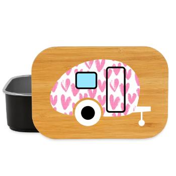Caravan Wohnwagen rosa Herzen gemalt Camping Deko - Lunch Box - Schwarz - Vorne