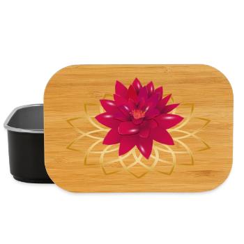leuchtend rote Lotos Blüte mit Blüten Ornament - Lunch Box - Schwarz - Vorne