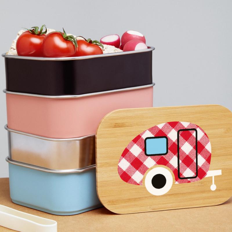 Caravan Caravan Checkered Check Pattern Camping Fan Lunch Box
