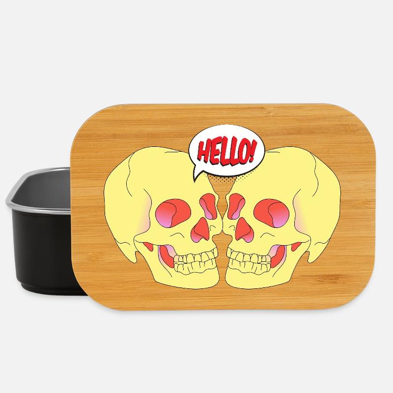 Funny Talking Skulls – Creepy Hello Design - Lunch Box - black