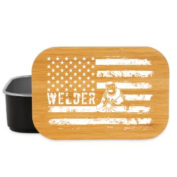 Welder Cat sur le drapeau américain - Boîte à goûter - noir - Devant