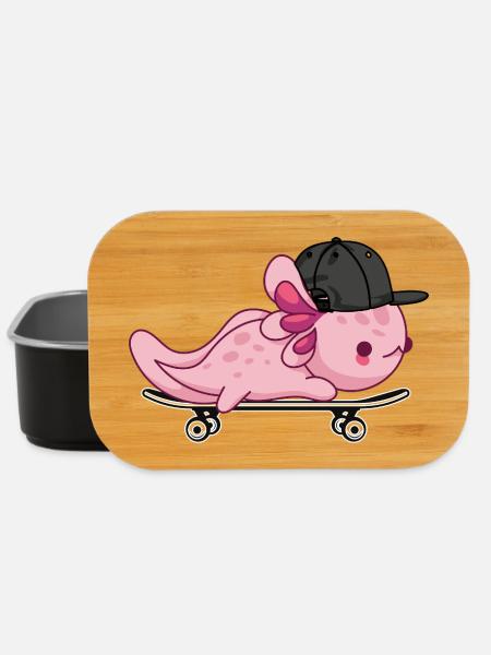 Cool Axolotl Skateboarding - Kawaii Style - Lunch Box - black