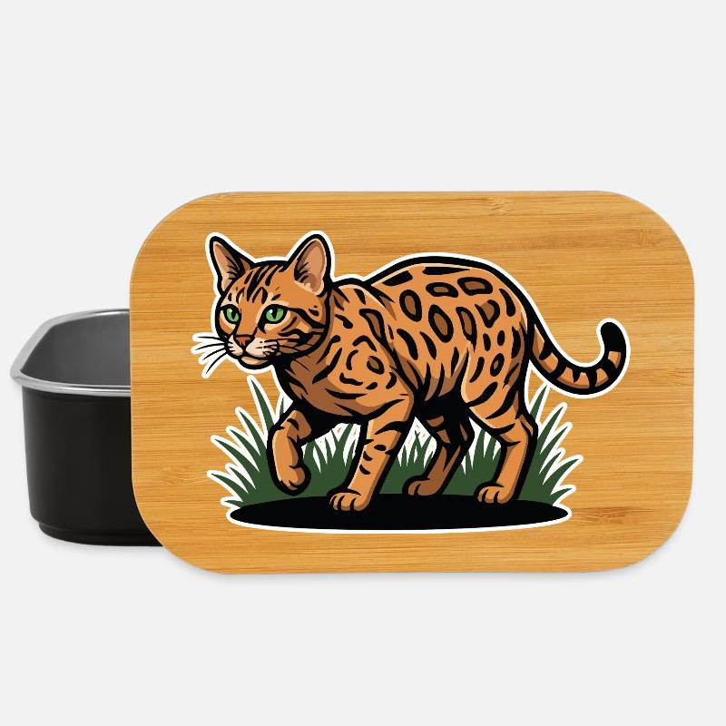 Vintage Forest Marauding Spotted Bengal Cat - Lunch Box - black