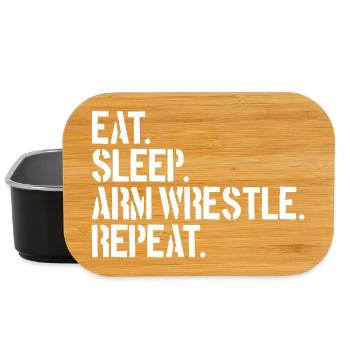 Eating, sleeping, arm wrestling, repeating, arm wrestling - Lunch Box - black - Front