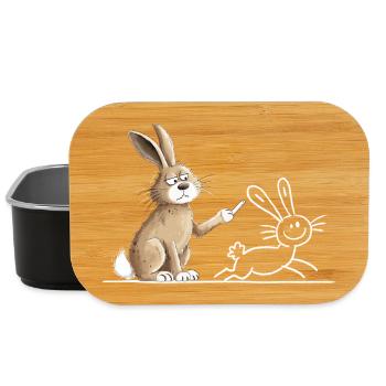 Hase Kaninchen Tiermotiv lustig Strichzeichnung - Lunch Box - Schwarz - Vorne