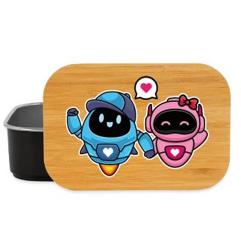 Cute Lovers and Romantic Robots for Couple - Lunch Box - black - Front