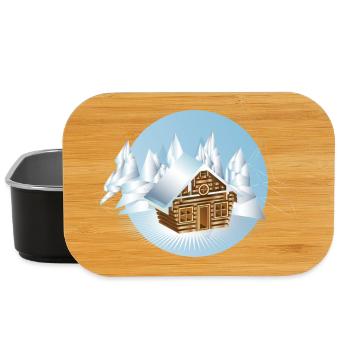 petite cabane en rondins au milieu d’un paysage de glace - Boîte à goûter - noir - Devant