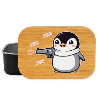 Pinguin mit Pistole Herzen Pew Pew Pew - Lunch Box - Schwarz - Vorne