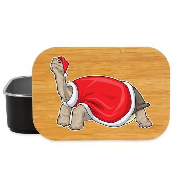 Turtle Christmas Santa Hat - Lunch Box - black - Front