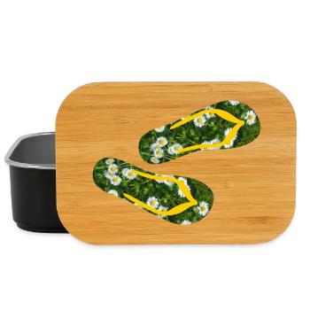 Slippers Daisies Flip Flops Camping Lawn - Lunch Box - black - Front