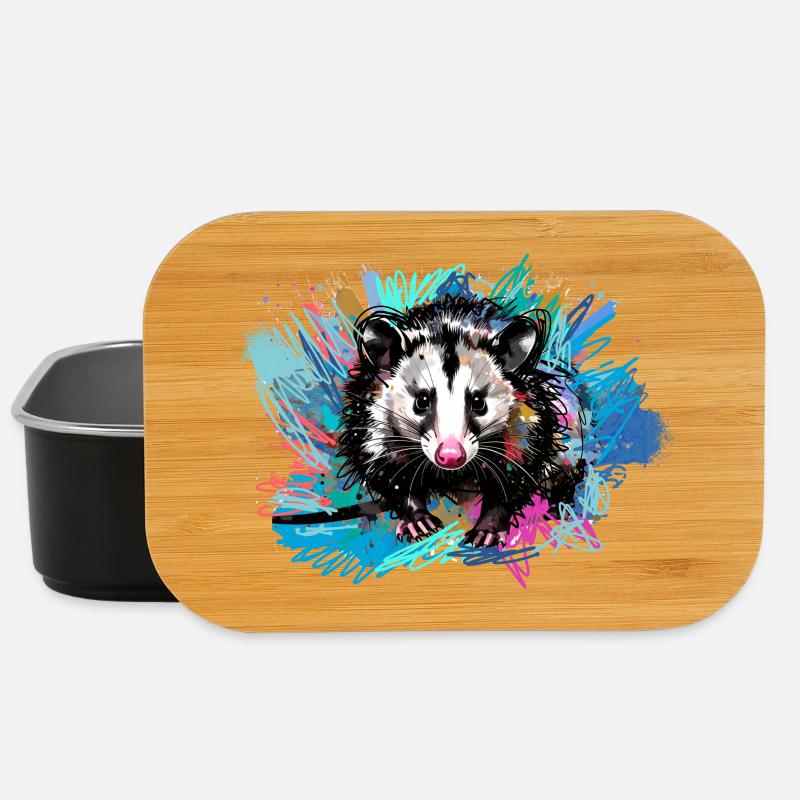 Opossum, ilustration,Beutelratte, bunt, Graffiti - Lunch Box - Schwarz