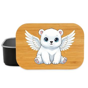 Cute Polar Bear Angel with Wings Cartoon Smile - Lunch Box - black - Front