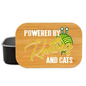 Powered by Knitting and Cats Humor Life - Lunch Box - Schwarz - Vorne