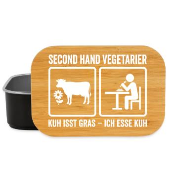 Second Hand Vegetarian – Funny Meat Design - Lunch Box - black - Front