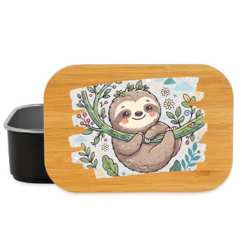 Niedliches Faultier auf Ast mit Blumen - Lunch Box - Schwarz - Vorne