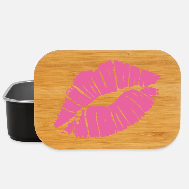 Smooch Pink Lipstick Kiss Mark Love Statement Tee - Lunch Box - black