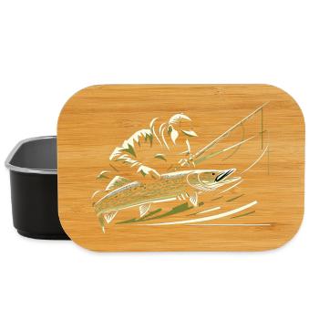 Pêche Pêcheur Brochet Poisson Géant Vert Olive Cadeau - Boîte à goûter - noir - Devant