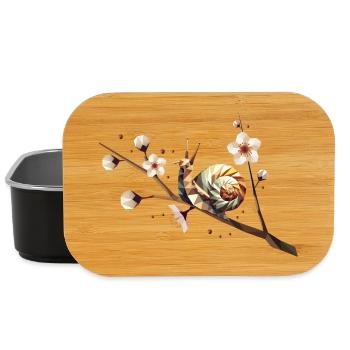 Escargot sur une branche de fleur – motif pour le printemps - Boîte à goûter - noir - Devant