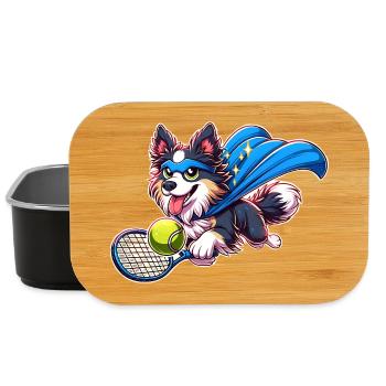 Corgi super-héros avec balle de tennis et cape - Boîte à goûter - noir - Devant