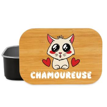 Chamoureuse Chat Amoureux Kawaii Mignon Jeu de Mot - Boîte à goûter - noir - Devant