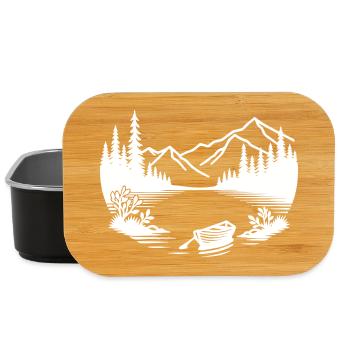 Minimalist mountain lake with rowing boat - Lunch Box - black - Front