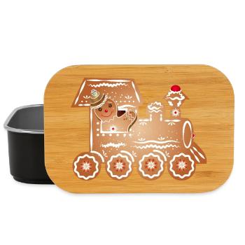 Gingerbread man as train driver in the gingerbread train - Lunch Box - black - Front