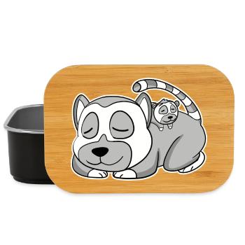 Lemur Family - Lemur with baby - Lunch Box - black - Front