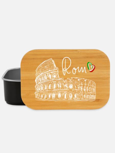 Handgezeichnetes Kolosseum Rom Weiß auf Schwarz - Lunch Box - Schwarz