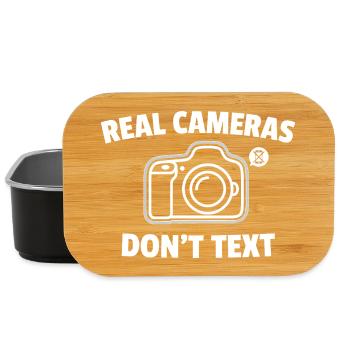 Real Cameras Don’t Text Spruch - Lunch Box - Schwarz - Vorne