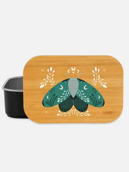 Papillon de nuit vert avec feuillage - Boîte à goûter - noir