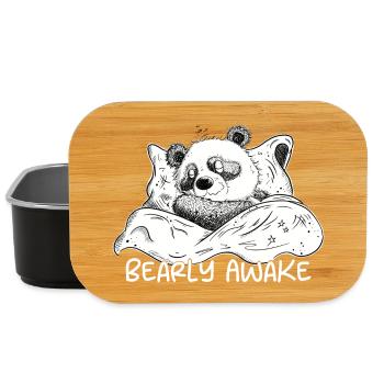 Panda Bär Schläft Mit Spruch Bearly Awake - Lunch Box - Schwarz - Vorne