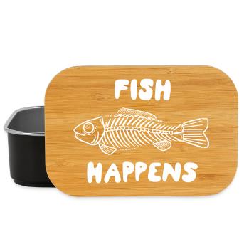 Fish Happens – Funny Fish Skeleton Design - Lunch Box - black - Front