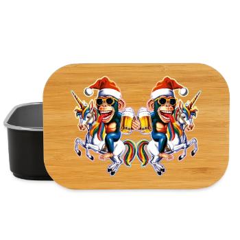 Affe Weihnachten Einhorn Christmas Party - Lunch Box - Schwarz - Vorne