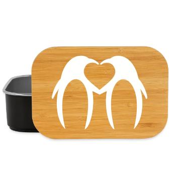 Penguin Loving Heart – Minimalist Design - Lunch Box - black - Front