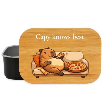 Capybara with pizza on sofa - Lunch Box - black - Front