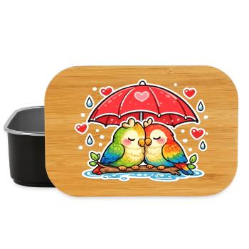 Couple of hearts under umbrella parrot - Lunch Box - black - Front