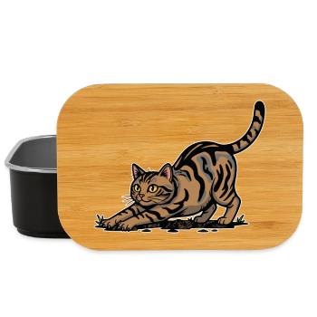 Braune getigerte Katze dehnt sich dynamisches Porträt - Lunch Box - Schwarz - Vorne