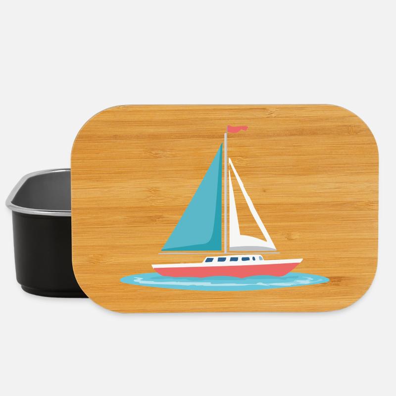 Segelboot Grafik in Mint & Rot - Lunch Box - Schwarz