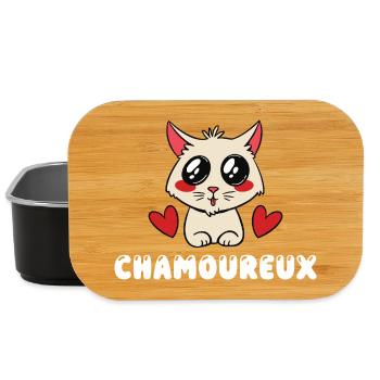 Chamoureux Chat Amoureux Kawaii Mignon Jeu de Mot - Boîte à goûter - noir - Devant
