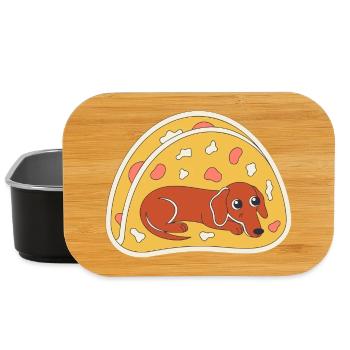 Dachshund Pizza Slice Funny Dog Art - Lunch Box - black - Front