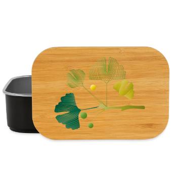 Ginkgo branch made of leaf lines in soft green tones - Lunch Box - black - Front