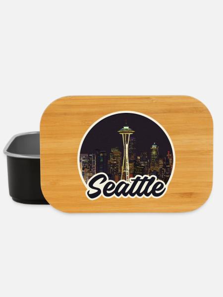 Seattle Skyline Nacht-Logo Space Needle - Lunch Box - Schwarz